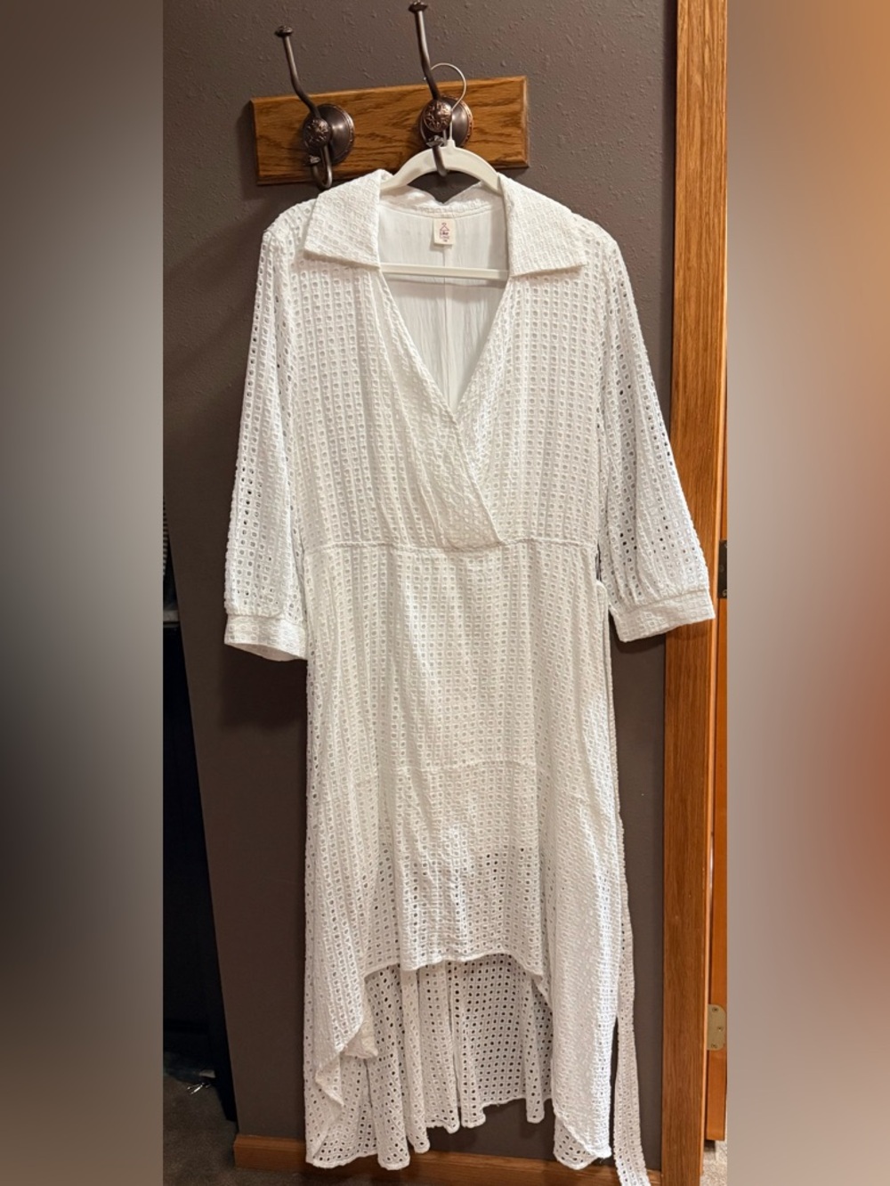 White Eyelet V-Neck High-low Dress